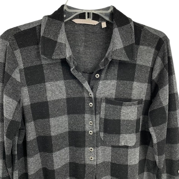Soft Surroundings Mad About Plaid Gray Button Tunic Top - Sz S - Picture 4 of 16